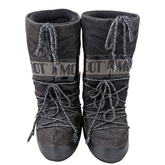 Tecnica Original Moon Boots Black Glitter Women's 35 / 38 Tall Lace Up - Picture 2 of 15